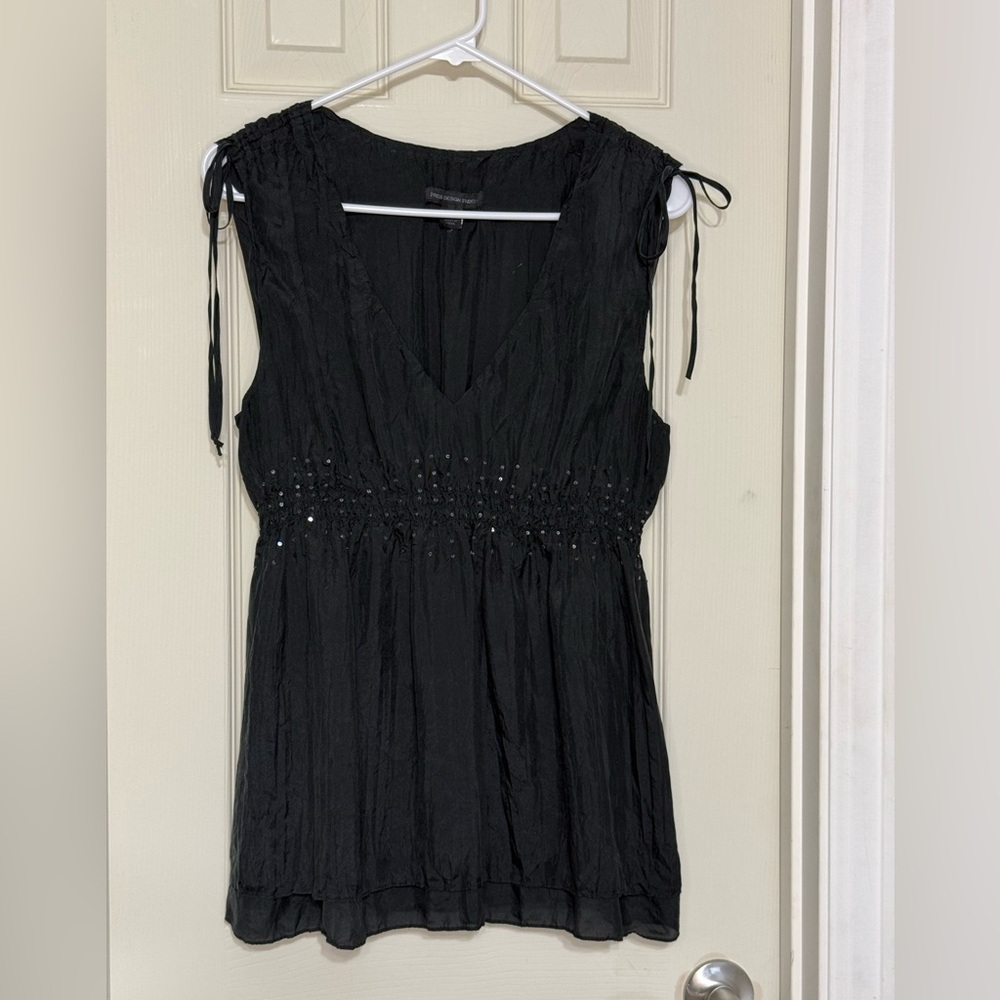 Express Design Studio 100% Silk Chic Black Sleeveless Blouse Large